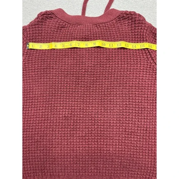 Anthropologie Kaisely Sweater Womens XS Burgundy Sweater Waffle Knit Laces - Picture 4 of 8